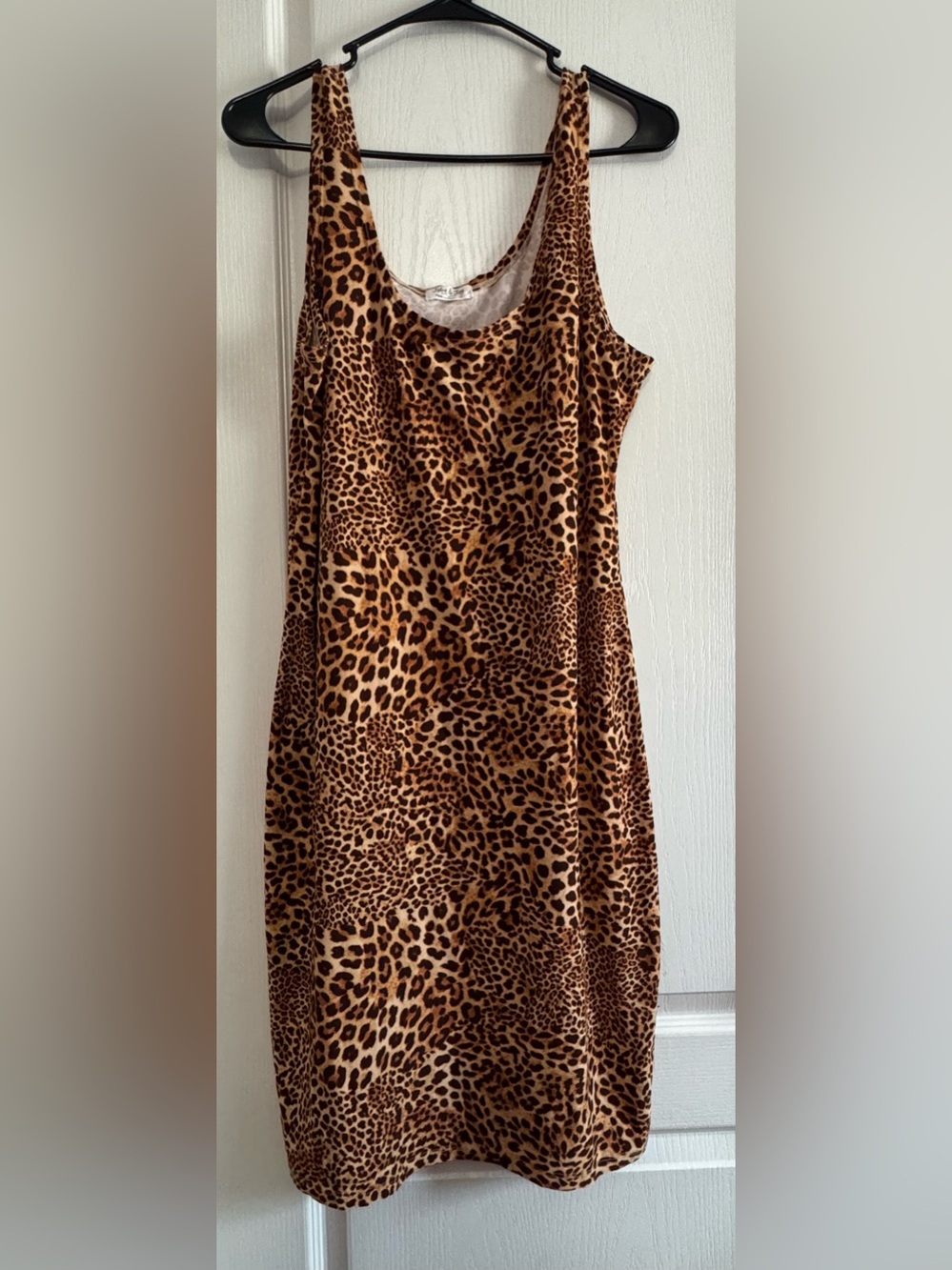 Leopard-Print Sleeveless Midi Dress in Brown
